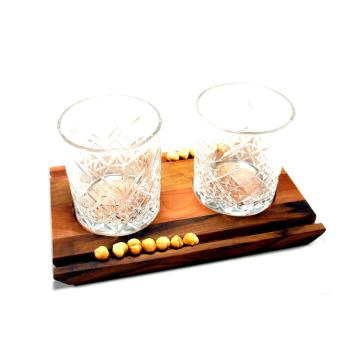 Deluxe Cocktail Servierbrett mit Zigarrenhalter / Snackhalter inkl. Gläser